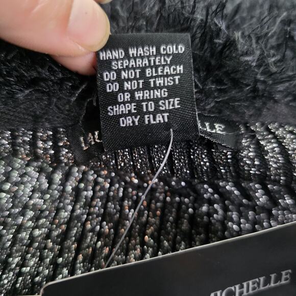 Lauren Michelle Silver Black Sparkly Fuzzy Trim Cardigan Size Medium Party - Picture 13 of 13